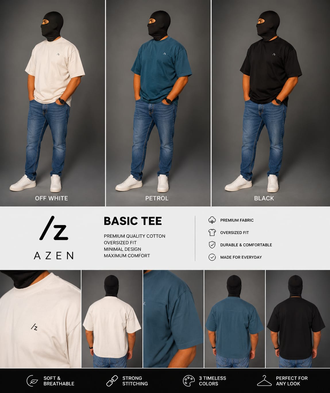 AZEN Petrol Premium Box Fit T-Shirt | 270 GSM | 100% Cotton